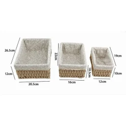 SET 3 PZ PORTA OGGETTI ORGANIZER CESTINO INTRECCIATO CON FODERA IN TESSUTO 79158