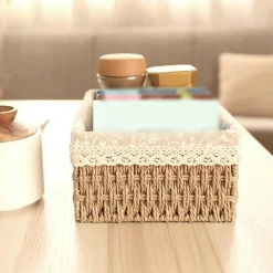 SET 3 PZ PORTA OGGETTI ORGANIZER CESTINO INTRECCIATO CON FODERA IN TESSUTO 79158