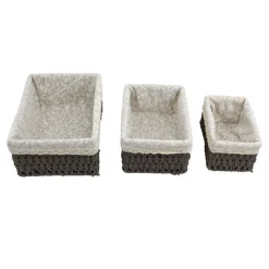 SET 3 PZ PORTA OGGETTI ORGANIZER CESTINO INTRECCIATO VIMINI CON FODERA IN TESSUTO 79157