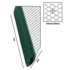 SET 3 PZ RETE METALLICA PLASTIFICATA 1X3 MT MAGLIA ESAGONALE 19MM RECINZIONE 020246