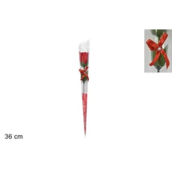 SET 12 PZ ROSE ROSA ROSSA FIORE CON DIAMANTINO FIOCCO 36CM REGALO SAN VALENTINO