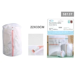 SET 2 PZ SACCHETTO LAVAGGIO A RETE CON CERNIERA BIANCHERIA TONDO 22X33CM 58137