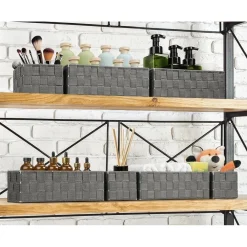 SET 6 PZ SCATOLA IN TESSUTO ORGANIZER SCAFFALI PORTA OGGETTI GRIGIO SCURO 79068