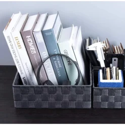 SET 6 PZ SCATOLA IN TESSUTO ORGANIZER SCAFFALI PORTA OGGETTI GRIGIO SCURO 79068