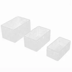 SET 3 PZ SCATOLA PORTA OGGETTI IN TESSUTO INTRECCIATO CONTENITORI BIANCO 79138