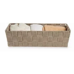 SET 3 PZ SCATOLA PORTA OGGETTI IN TESSUTO INTRECCIATO CONTENITORI BEIGE 79057