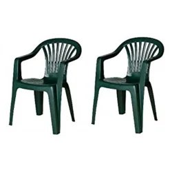 SET 2 PZ SEDIE DA GIARDINO POLTRONA MONOBLOCCO CON BRACCIOLI COLORE VERDE 020362