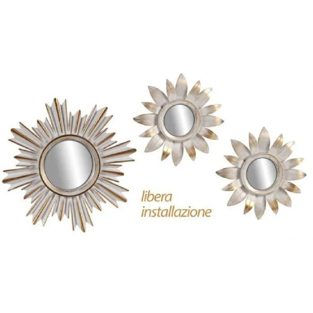 SET 3 PZ SPECCHI PARETE BIANCO ORO 25/35 CM PLASTICA LIBERA INSTALLAZIONE 823909