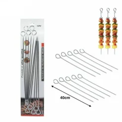 SET 10 PZ SPIEDINI IN ACCIAIO PER BARBECUE BBQ PIASTRA CUCINA LUNGHEZZA 40CM