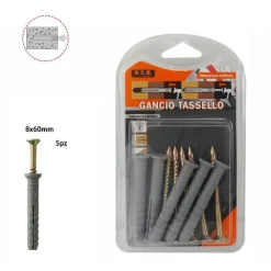 SET 5 PZ. TASSELLI FISHER VITI VITE CHIODI GANCIO TASSELLO MISURA 8 X 60MM 69053