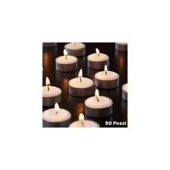 SET 50 PZ. TEALIGHT CANDELE TEA-LIGHT IN CERA BIANCA TONDE 575GR DURATA 4 ORE