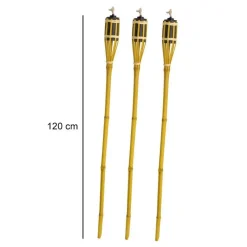 SET 6 PZ TORCIA IN BAMBÙ NATURALE 120 CM DA GIARDINO PER ESTERNI CON STOPPINO 011843