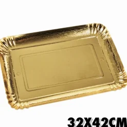SET 5 PZ. VASSOI PORTA SOTTO TORTA 32x42CM ORO RETTANGOLARE PIATTO DOLCI CARTONE