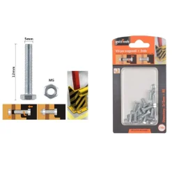 SET 14 PZ VITE VITI PER ESTERNO A TESTA ESAGONALI 5X12MM CON DADI DADO M5 90908