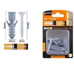 SET 6 PZ VITI VITE CROCE 6X30MM + TASSELLI CON ALETTE TASSELLO M10 FISCHER 57571