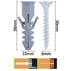 SET 6 PZ VITI VITE CROCE 6X30MM + TASSELLI CON ALETTE TASSELLO M10 FISCHER 57571