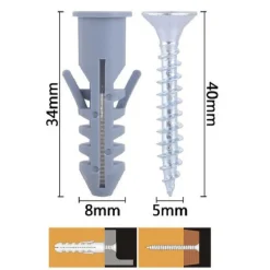 SET 7 PZ VITI VITE CROCE 5X40 MM + TASSELLI CON ALETTE TASSELLO M8 FISCHER 57568