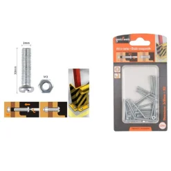 SET 24 PZ VITI VITE TESTA A CROCE TONDA 3X30MM CON DADI DADO ESAGONALE M3 90956