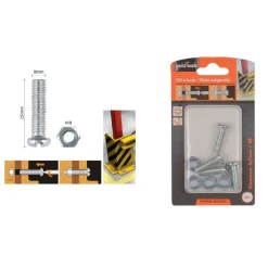 SET 4 PZ VITI VITE TESTA A CROCE TONDA 8X25MM CON DADI DADO ESAGONALE M8 90984