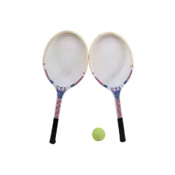 SET 2 RACCHETTE DA TENNIS LEGNO USA BANDIERA AMERICANA CON PALLINA VERDE 61 CM