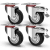 SET 4 RUOTE PIROETTANTI PER CARICHI PESANTI GIREVOLE 360° CON FRENO 80X63X H90MM