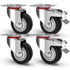 SET 4 RUOTE PIROETTANTI PER CARICHI PESANTI GIREVOLE 360° CON FRENO 80X63X H90MM