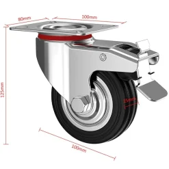 SET 4 RUOTE PIROETTANTI PER CARICHI PESANTI GIREVOLE 360° CON FRENO 80X63X H90MM