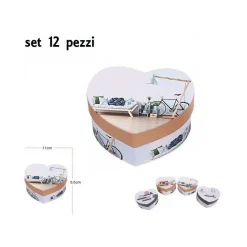 SET 12 SCATOLA BOX CONFEZIONE DA REGALO CON CUORI FANTASIA 11X5.5CM IN CARTONE