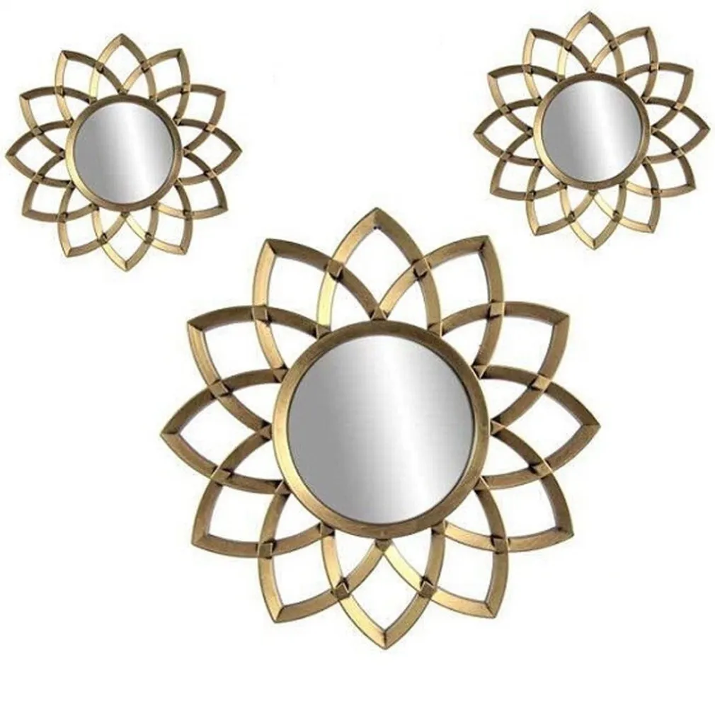 SET 3 SPECCHI PARETE DECORATIVI ORO ANTICATO LIBERA INSTALLAZIONE 25-35CM 836916