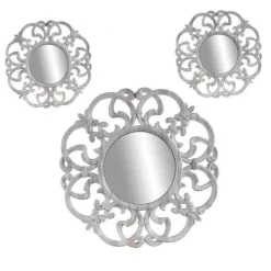 SET 3 SPECCHI PARETE DECORATIVI ANTICATI BIANCO SPECCHIO PLASTICA 25-35CM 836886