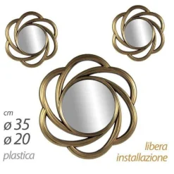 SET 3 SPECCHI PARETE DECORATIVI ORO ANTICATO LIBERA INSTALLAZIONE 20-35CM 836855