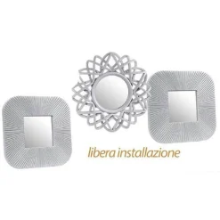 SET 3 SPECCHI PARETE DECORATIVI QUADRI LIBERA INSTALLAZIONE 25CM PLASTICA 813030