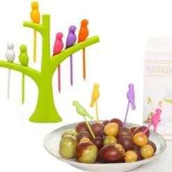 SET 2 SUPPORTI ALBERI 6 PORTA FORCHETTE DA FRUTTA FORMA UCCELLINI SPIEDINI