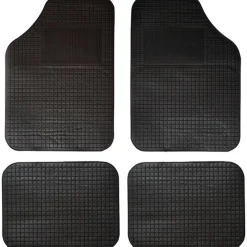 SET 4 TAPPETI PER AUTO IN GOMMA E PVC SAGOMABILI UNIVERSALI FONDO PUNTINATO NERO