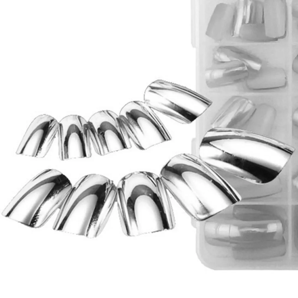 SET 70 TIPS TIP PER MANI ARGENTO MEZZE FRENCH RICOSTRUZIONE UNGHIE FINTE NAILART