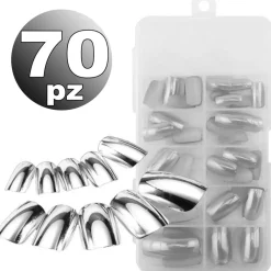 SET 70 TIPS TIP PER MANI ARGENTO MEZZE FRENCH RICOSTRUZIONE UNGHIE FINTE NAILART