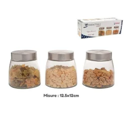 SET 3 TRIS BARATTOLI CON COPERCHIO VETRO CONTENITORI PASTA BISCOTTI 850ML 747646