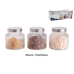 SET 3 TRIS BARATTOLI VETRO COPERCHIO ALLUMINIO CONTENITORI BISCOTTI 11.5X10.5CM