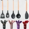 SET 12 UTENSILI DA CUCINA IN SILICONE CON MANICO LEGNO ANTIADERENTI RESISTENTI