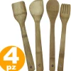 SET 4 UTENSILI DA CUCINA IN BAMBOO LEGNO MESTOLO FORCHETTONE FORCHETTA SPATOLA