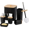 SET ACCESSORI BAGNO IN BAMBÙ 6PZ MODERNO NERI BIDONE SPAZZATURA PORTASAPONE DISPENSER