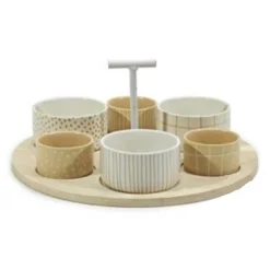 SET ANTIPASTIERA CON 6 CIOTOLINE SU VASSOIO BASE IN BAMBOO ⌀29CM PER ANTIPASTI SNACK