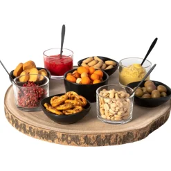 SET ANTIPASTIERA DA 14 PEZZI BASE IN LEGNO CON COPPETTE BICCHIERI E CUCCHIAINI