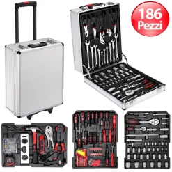 SET ATTREZZI 186PZ TROLLEY VALIGIA PORTATTREZZI CASSETTA PORTAUTENSILI LAVORO