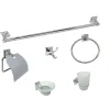 SET BAGNO 6 ACCESSORI ACCIAIO VETRO PORTASAPONETTA ROTOLO SPAZZOLINI ASCIUGAMANO