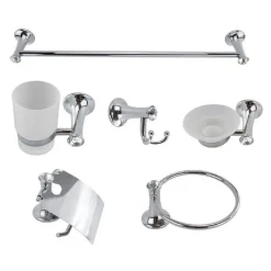 SET BAGNO 6 PZ ACCIAIO E VETRO PUNTI LUCE CRISTALLI PORTA ROTOLO SAPONETTA 52437