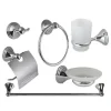 SET BAGNO ACCIAIO CROMATO E VETRO SATINATO 6 PEZZI ARREDO MODERNO BIANCO 52919