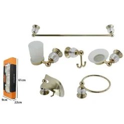 SET BAGNO 6PZ VETRO INTAGLIATO 69202 PORTA ASCIUGAMANO ROTOLO BICCHIERE SPAZZOLINO