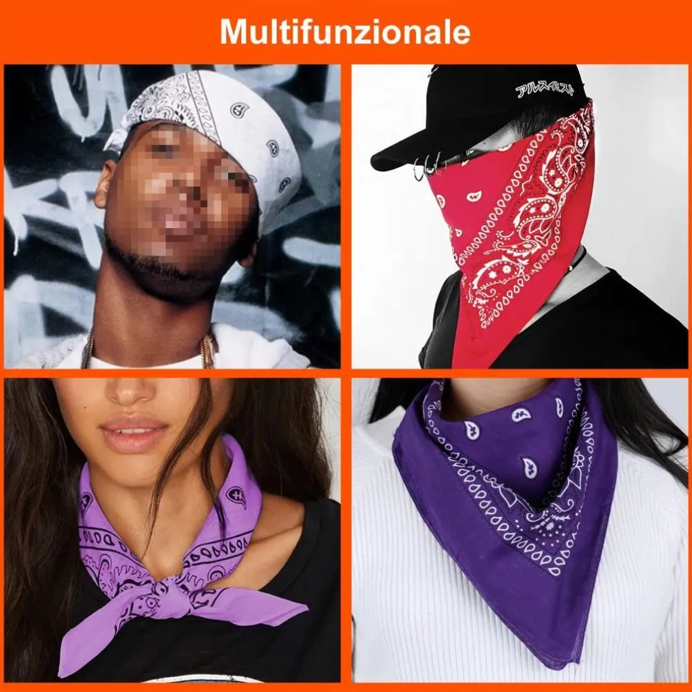 SET BANDANA VARI COLORI PER CAPELLI COLLO SCIARPA FAZZOLETTI DA TASCHINO COTONE