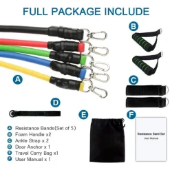 SET BANDE ELASTICHE RESISTENZA BORSA MANIGLIE ANCORAGGIO PORTA CINGHIE PUNTAPIEDI